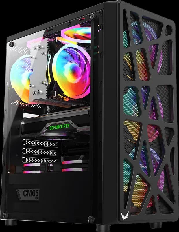 PC gamer con gabinete calado e iluminación RGB